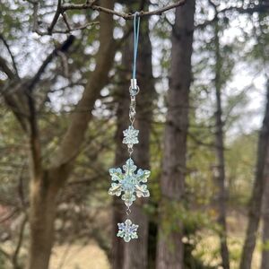 Iridescent Snowflake Phone Charm - Silver And Blue
